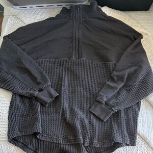 American Eagle Outfitters Charcoal Half-Zip Waffle Pullover
